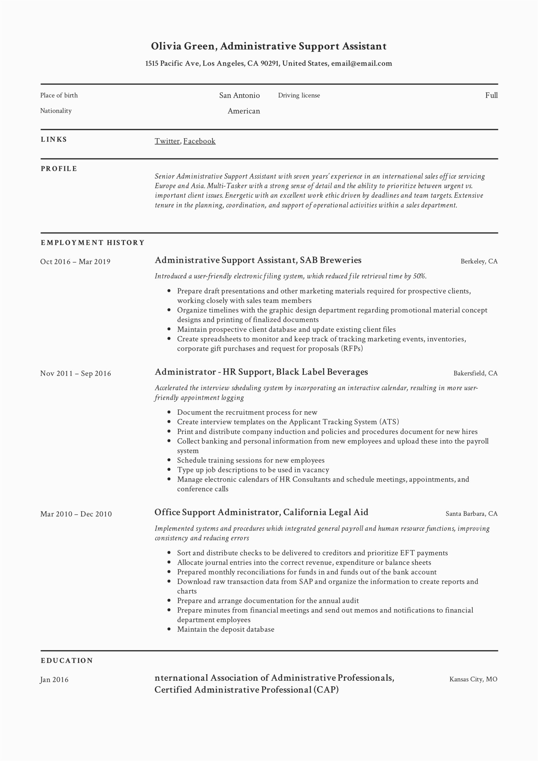 Resume Profile Samples for Admin assistant Administrative Support assistant Resume Guide