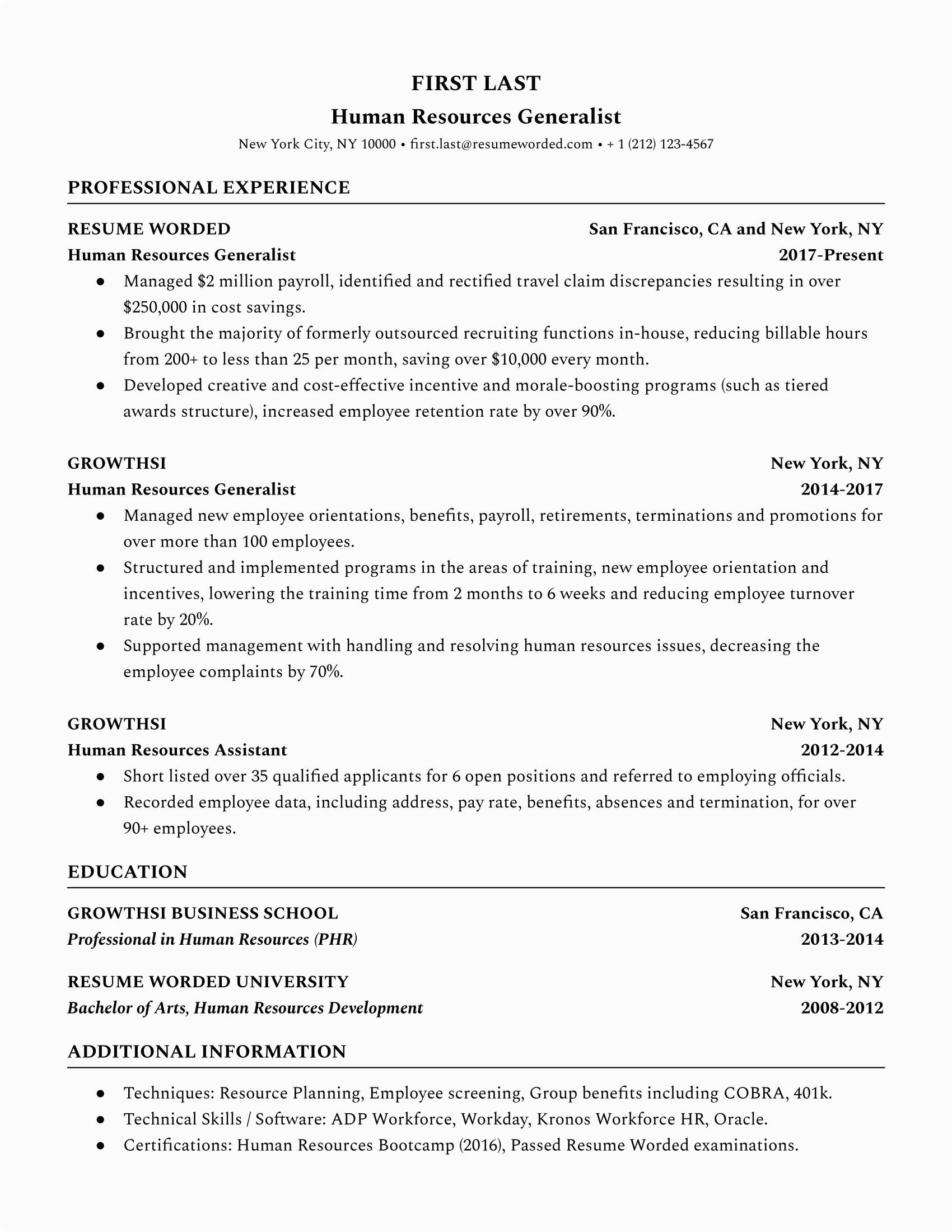 Resume Profile Samples for Human Resources Entry Level Human Resources Hr Resume Example for 2021