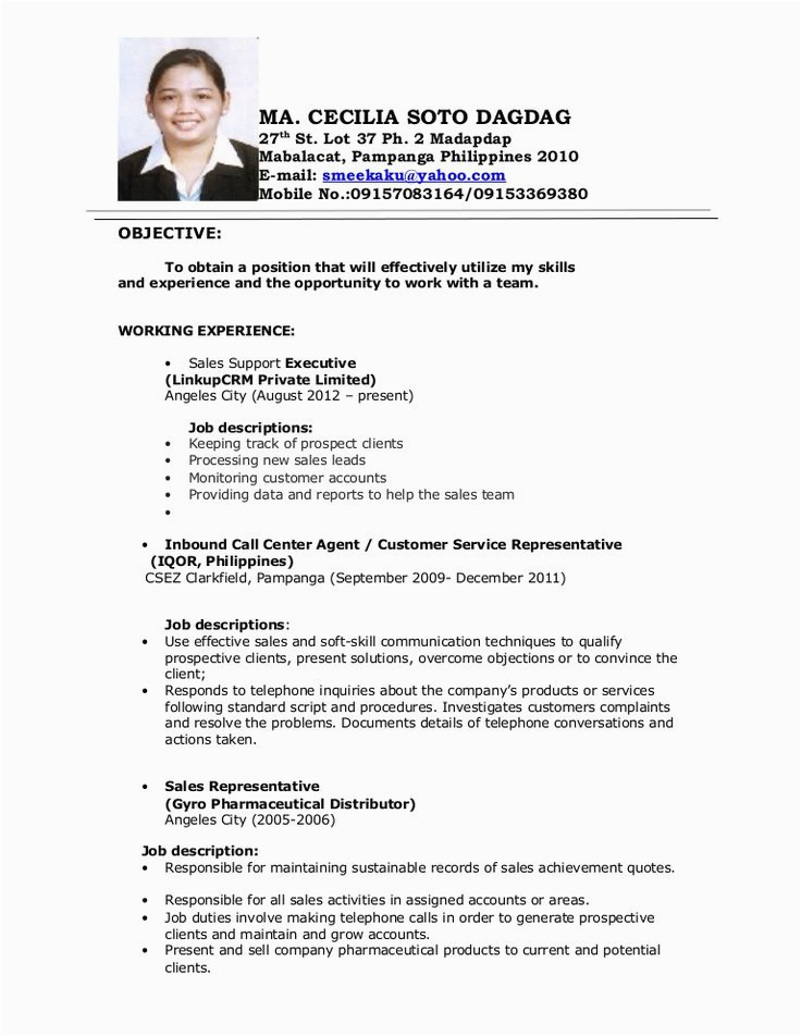 Resume Sample Call Center Agent No Experience Image Result for Objectives In Resume for Call Center No