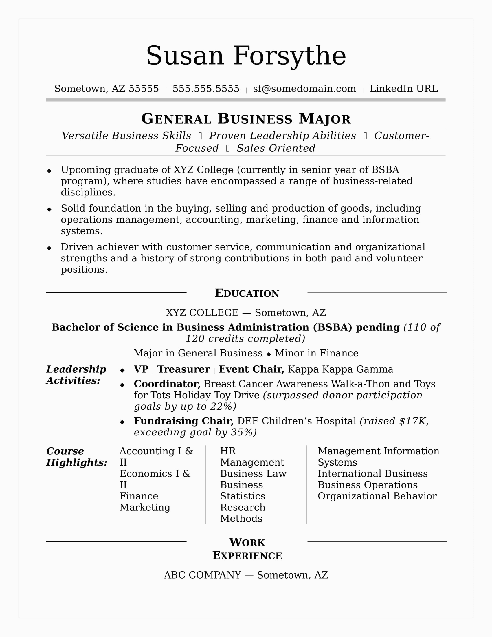 Resume Sample for A College Student College Resume