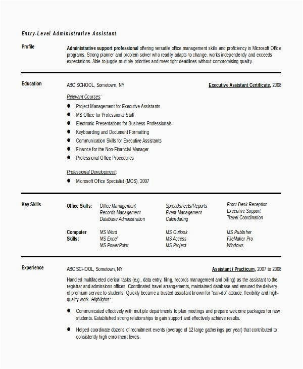 Resume Sample for Administrative assistant with No Experience Entry Level Administrative assistant Resume with No