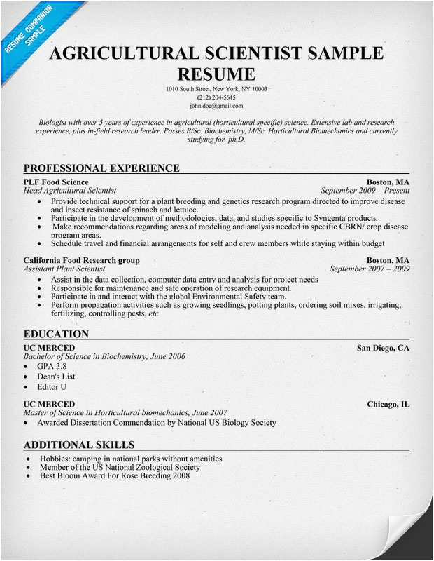 Resume Sample for Agricultural Engineering Freshers Agricultural Scientist Resume Resume Panion