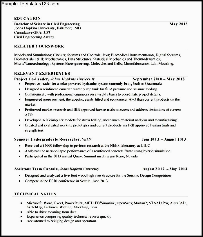 Resume Sample for Agricultural Engineering Freshers Fresher Civil Engineer Resume Sample Templates