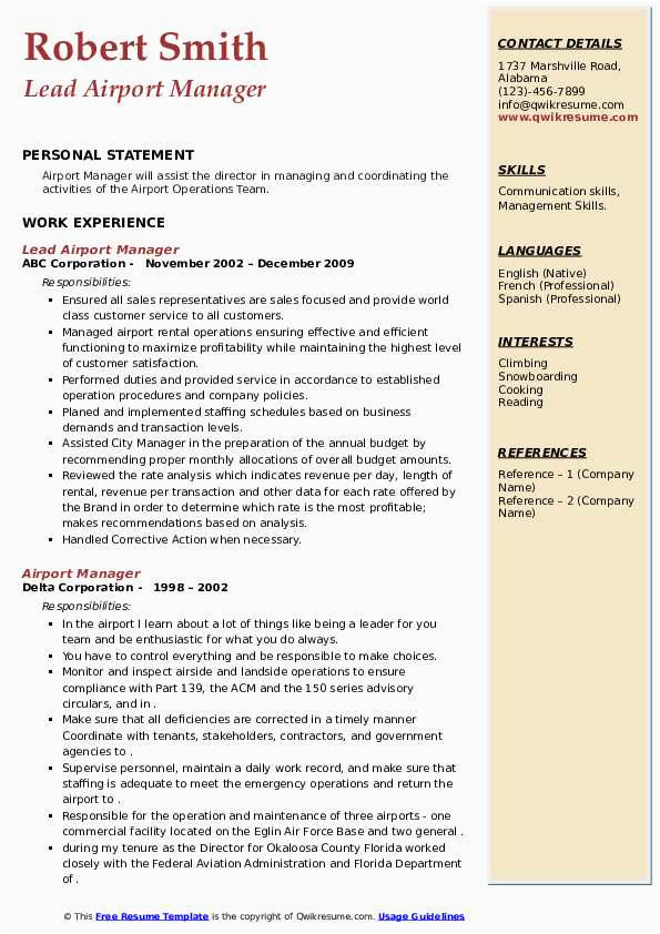 Resume Sample for Airport Ground Staff Airport Manager Resume Samples