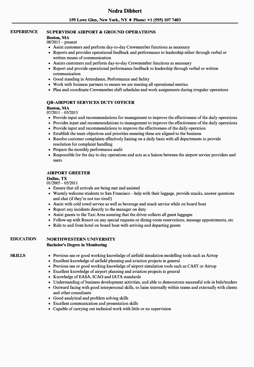 Resume Sample for Airport Ground Staff Floor Staff Skills for Resume