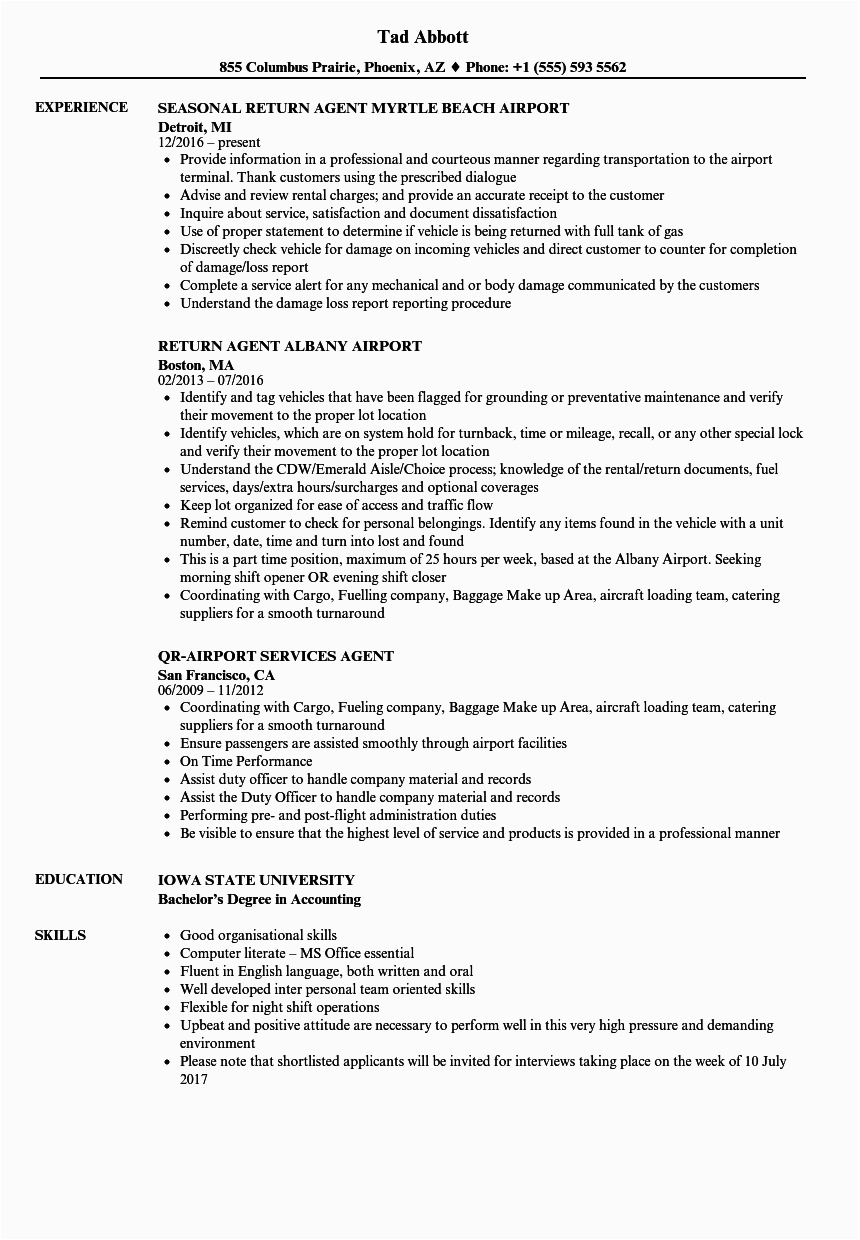 Resume Sample for Airport Ground Staff Ground Service Agent Resume Airport Passenger Service