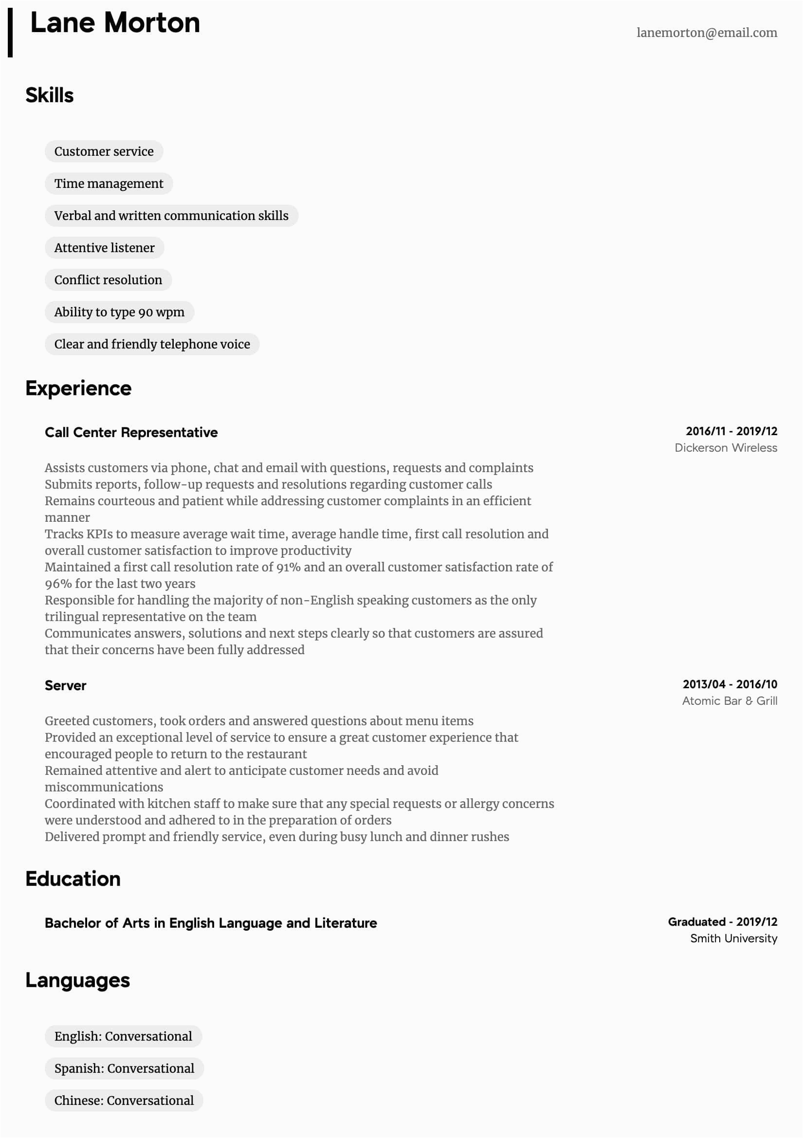 Resume Sample for Call Center with Experience Call Center Representative Resume Samples