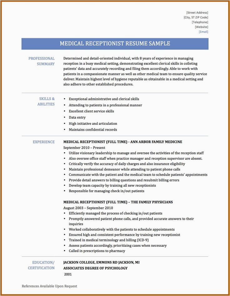 Resume Sample for Medical Office Receptionist 23 Medical Receptionist Resume Example In 2020