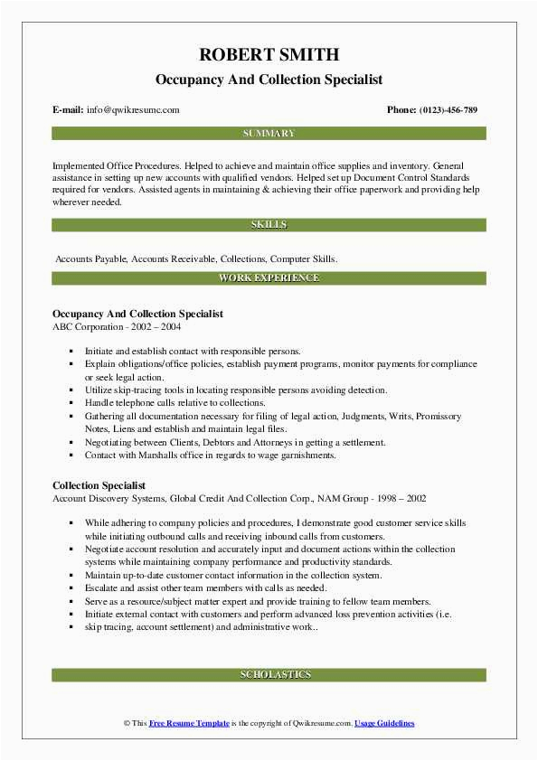 Resume Sample for Minimum Wage Job with Lots Of Experience Collection Specialist Resume Samples