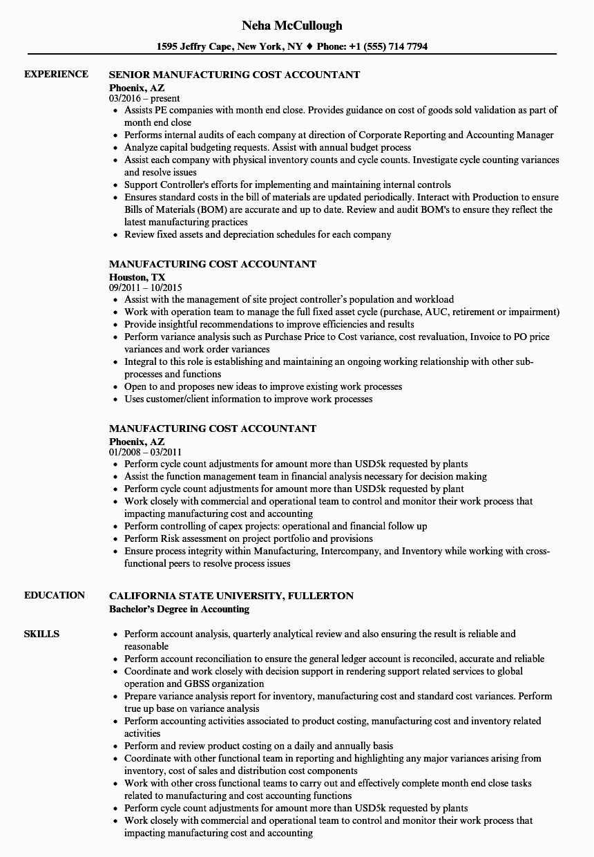 Resume Sample for Minimum Wage Job with Lots Of Experience Cost Accountant Resume Susutta Blog
