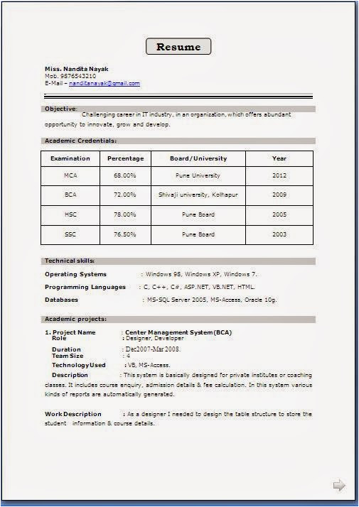 Resume Template Download for Engineering Freshers Best Resume format Download for Fresher Engineer