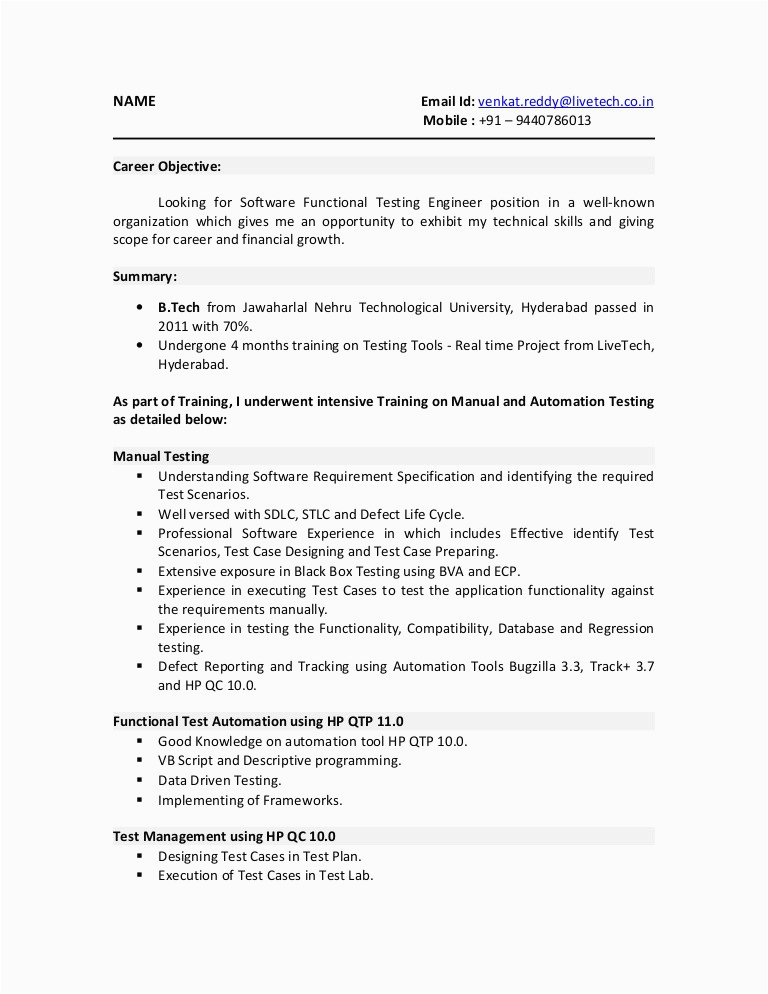 Resume Template for 3 Years Experience Sample Resume for 3 Years Experience In Manual Testing