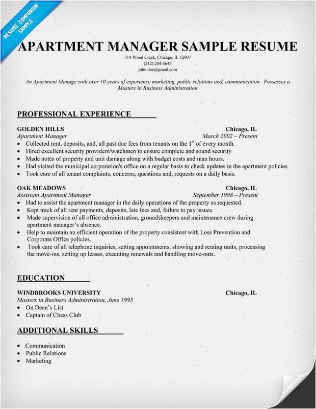 Resume Template for Apartment Property Manager Apartment Manager Resume Sample Work Ideas
