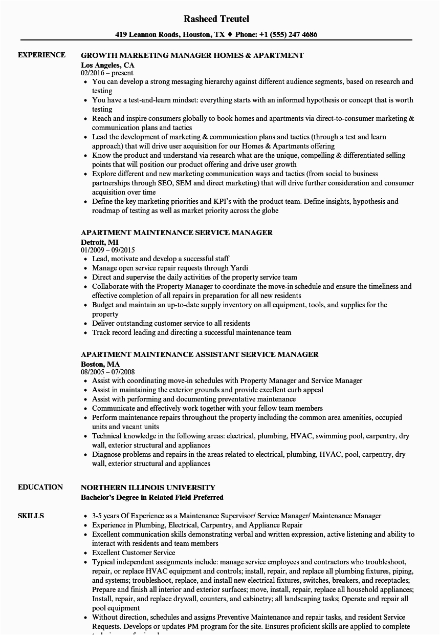 Resume Template for Apartment Property Manager Apartment Manager Resume Samples