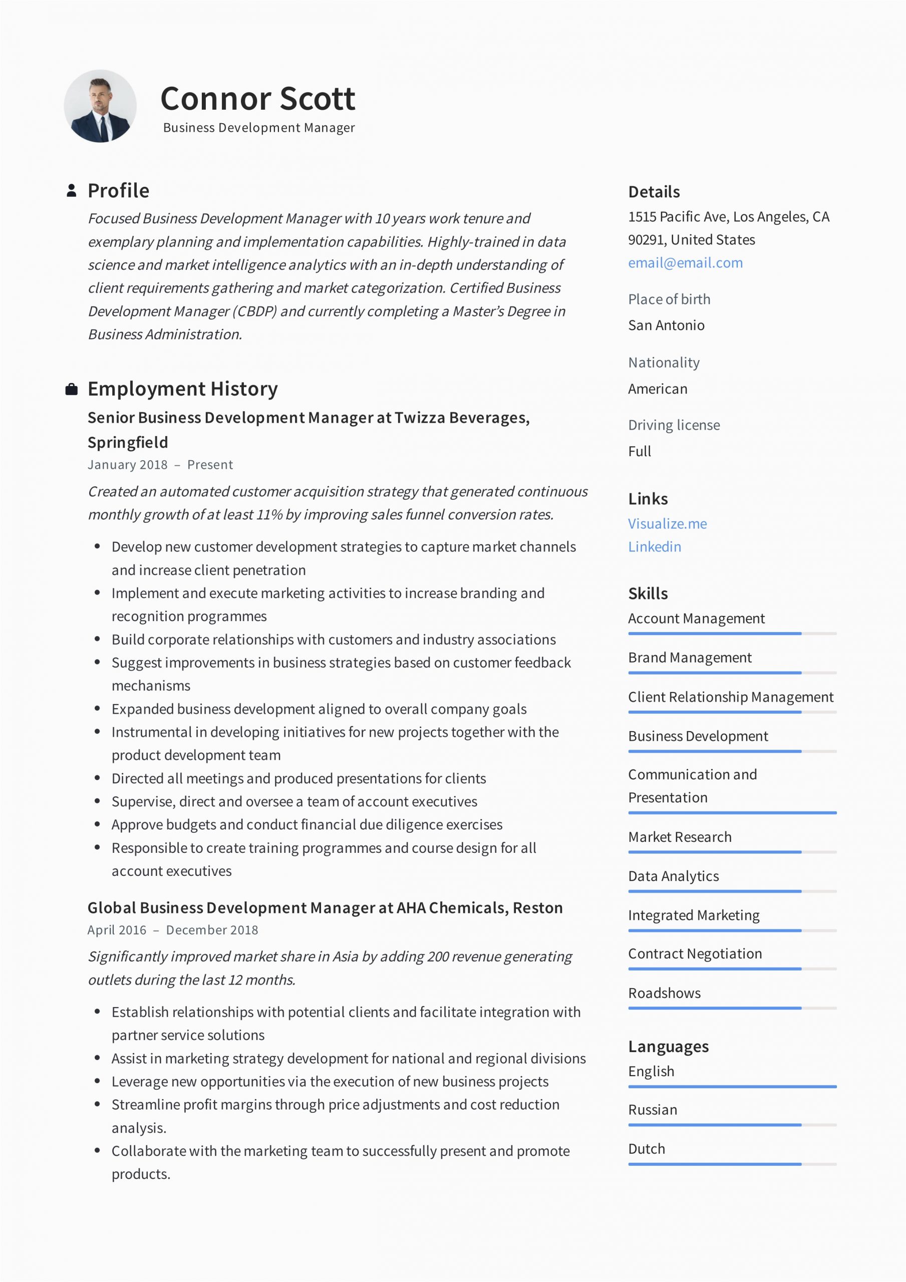 Resume Template for Business Development Manager Business Development Manager Resume & Guide