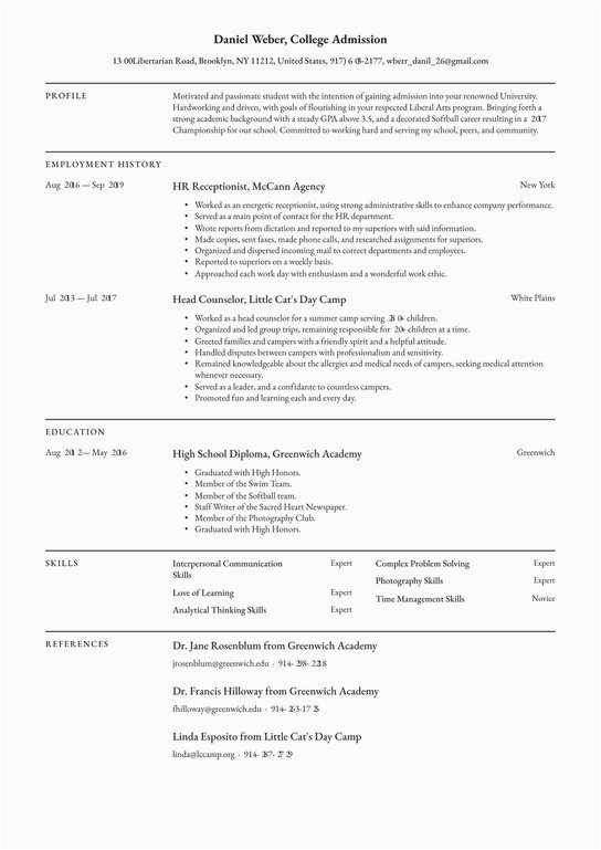 Resume Template for College Applications Free College Admissions Resume Examples & Writing Tips 2021