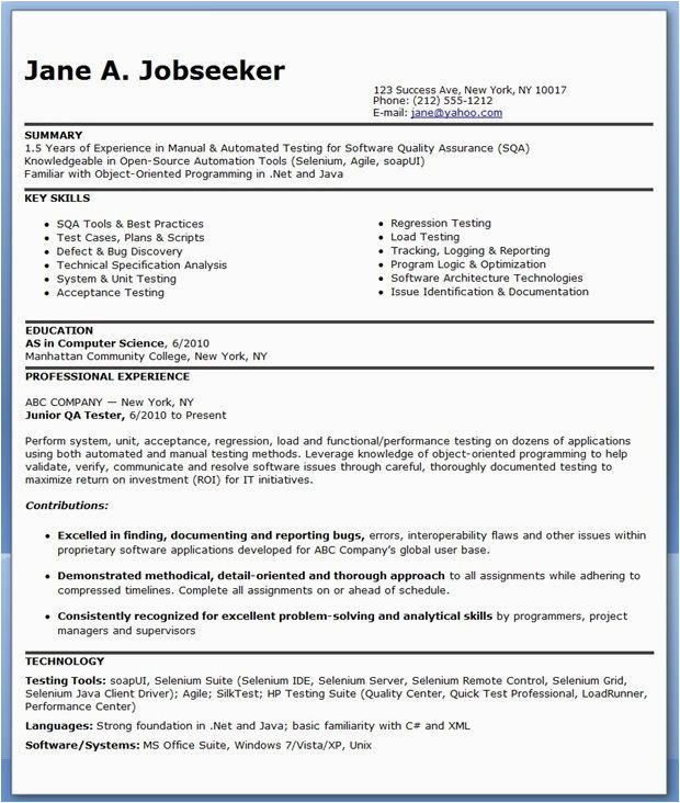 Resume Template for Experienced software Tester Qa software Tester Resume Sample Entry Level