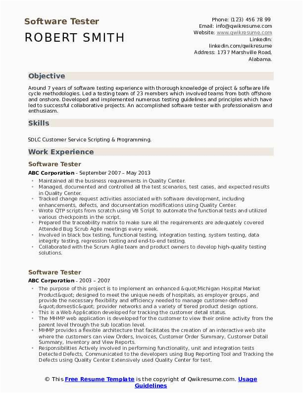 Resume Template for Experienced software Tester software Tester Resume Samples