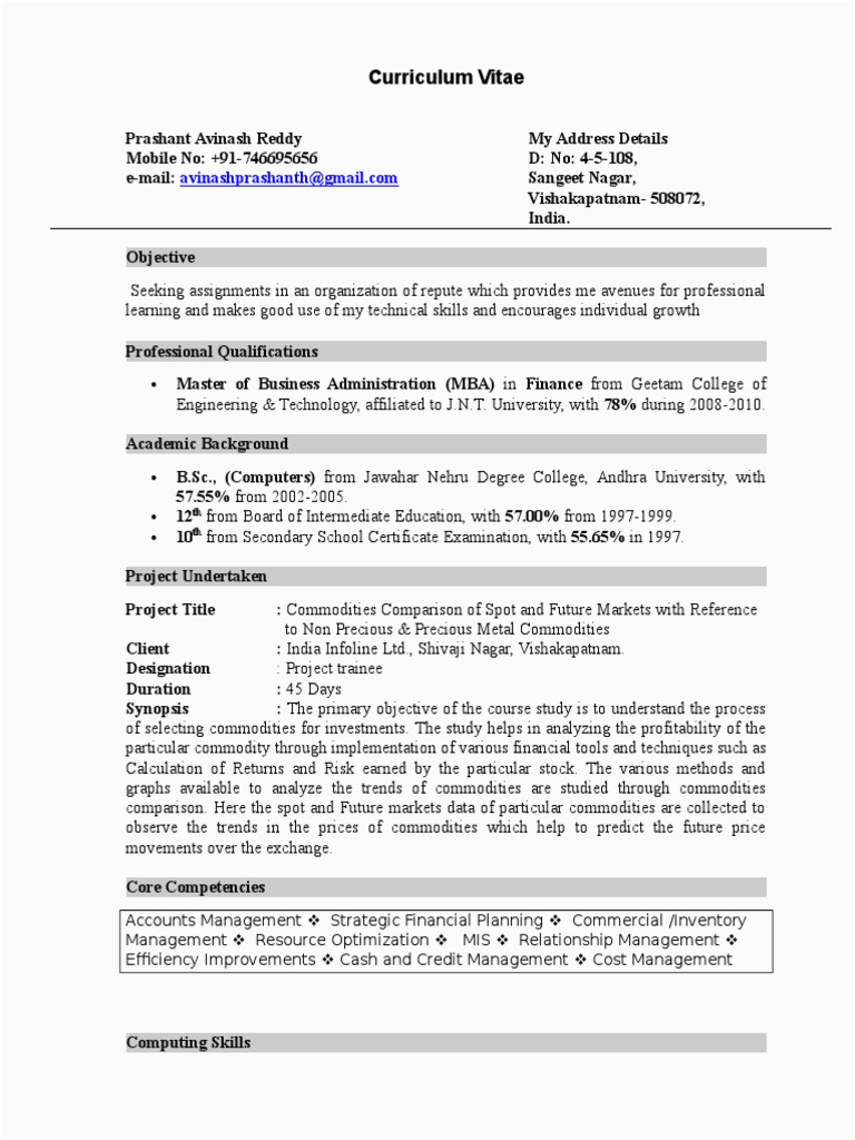 Resume Template for Freshers with Photo Fresher Finance Resume format 4 Economics