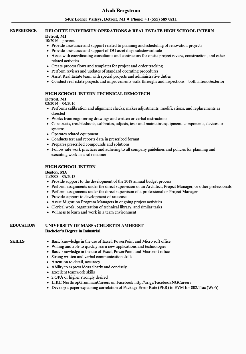 Resume Template for High School Student Internship Highschool Student Example Resumes for Students Best