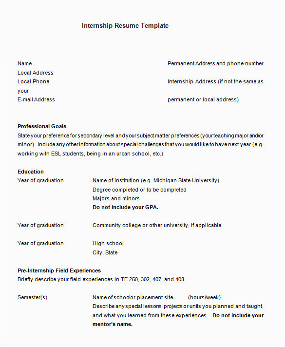 Resume Template for High School Student Internship Internship Resume Template – Emmamcintyrephotography
