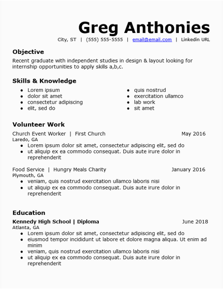 Resume Template for High School Student No Work Experience High School Student Resume with No Work Experience