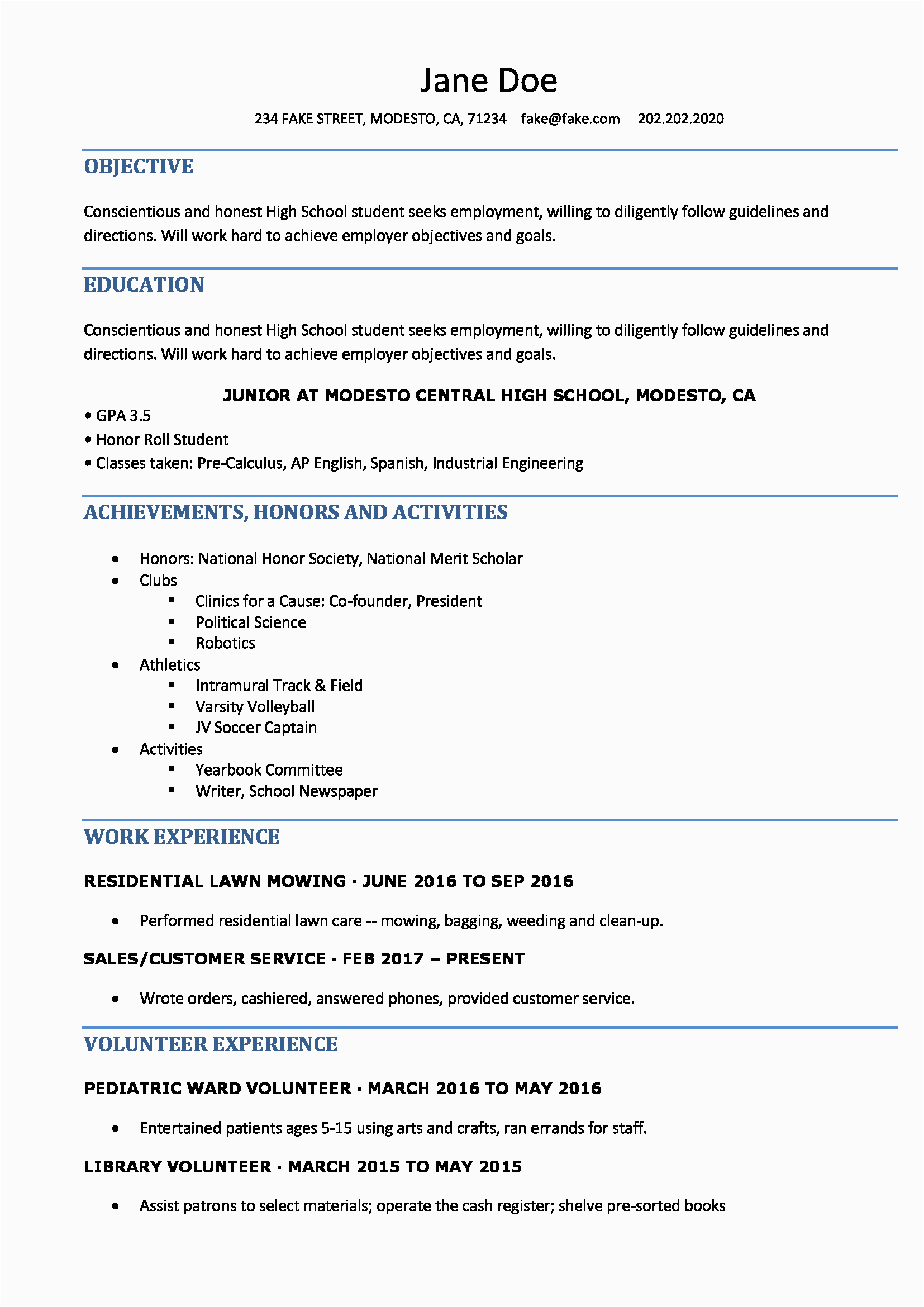 Resume Templates Free for High School Students High School Resume Resume Templates for High School