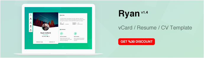 Ryan Vcard Resume Cv Template Free Download Download Ryan Vcard Resume Cv Template Nulled