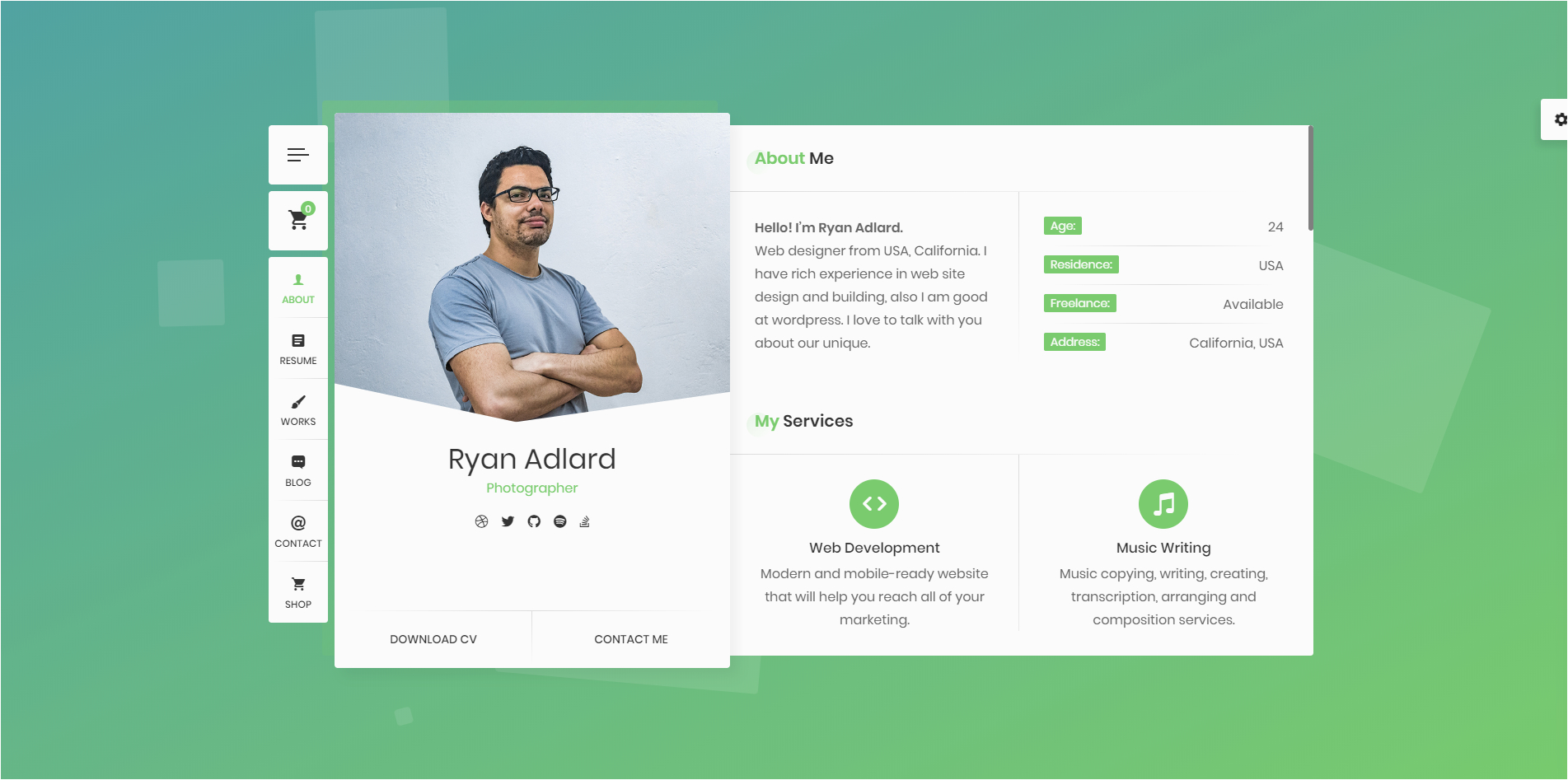 Ryan Vcard Resume Cv Template Free Download Ryan — Resume Cv Vcard theme In 2020 with Images