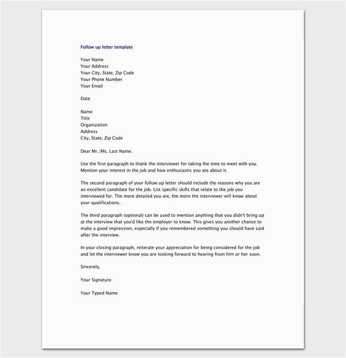 Sample Follow Up Letter after Submitting Resume Follow Up Letter Template 10 formats Samples & Examples