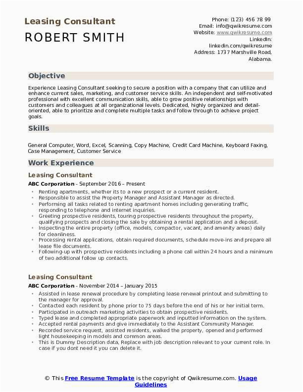 Sample Leasing Consultant Resume Cover Letter Cover Letter for Leasing Consultant with No Experience