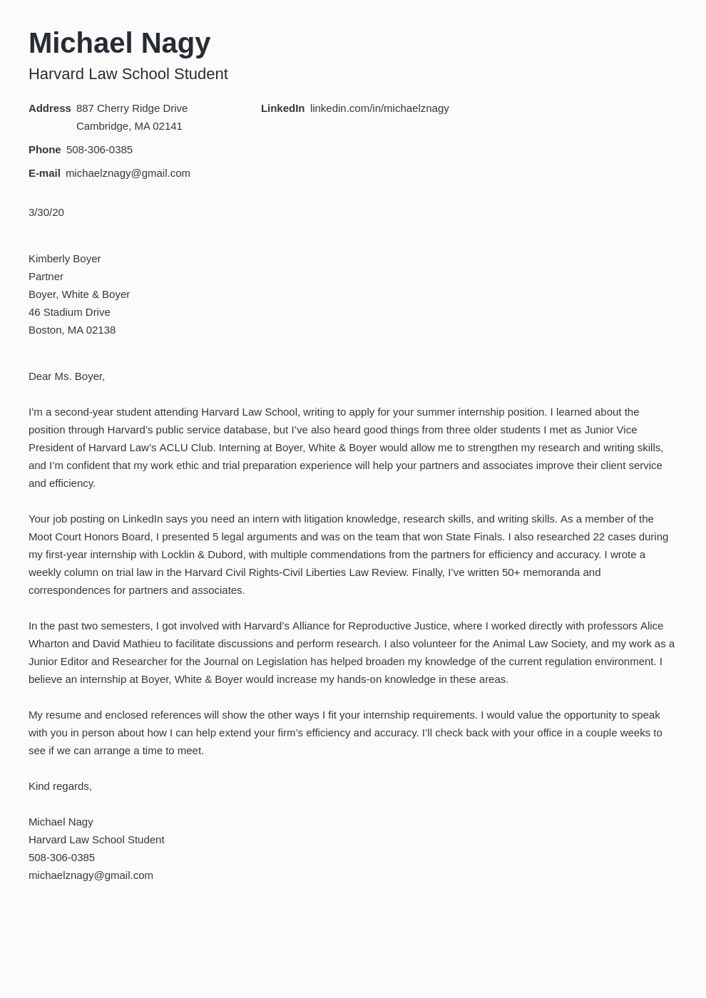 Sample Legal Cover Letter for Resume Law Firm Cover Letter Sample and Writing Guide