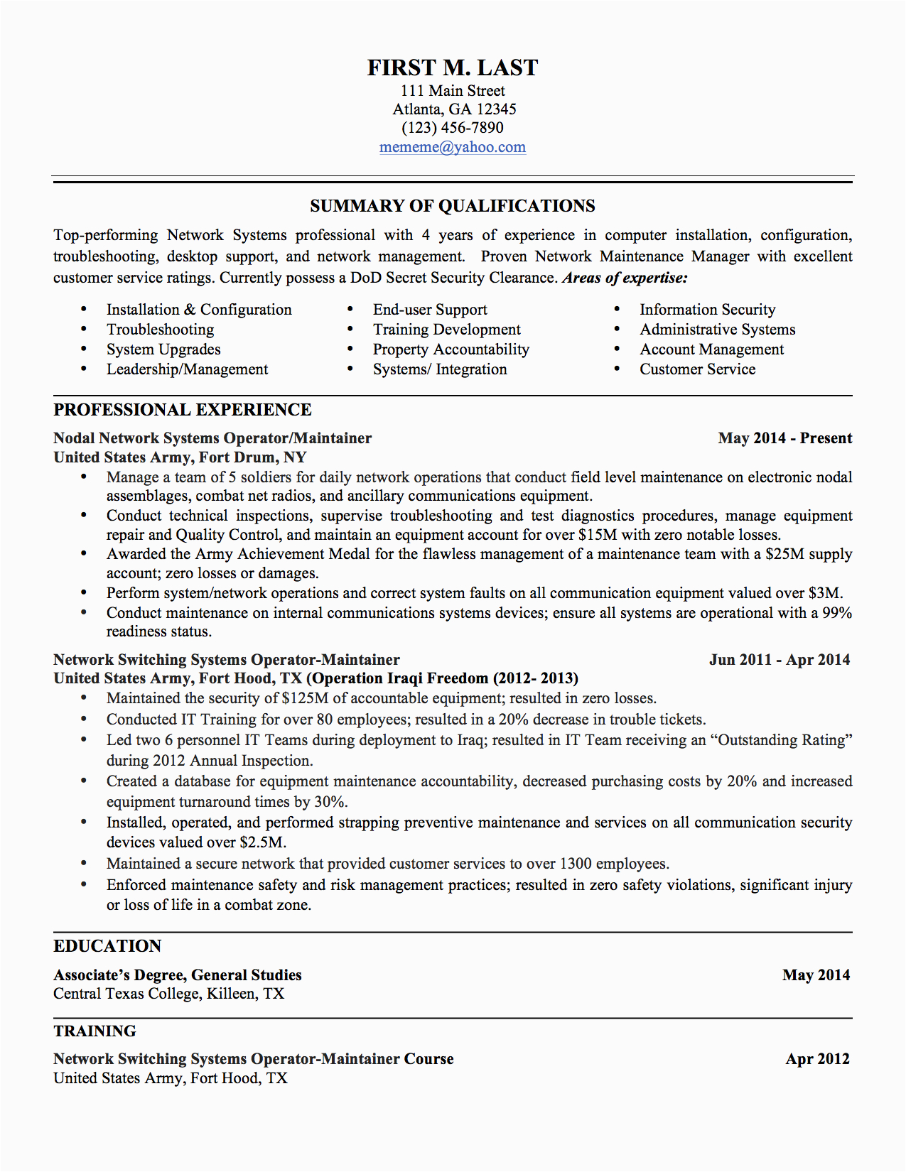 Sample Military Resume for Civilian Job 6 Sample Military to Civilian Resumes – Hirepurpose