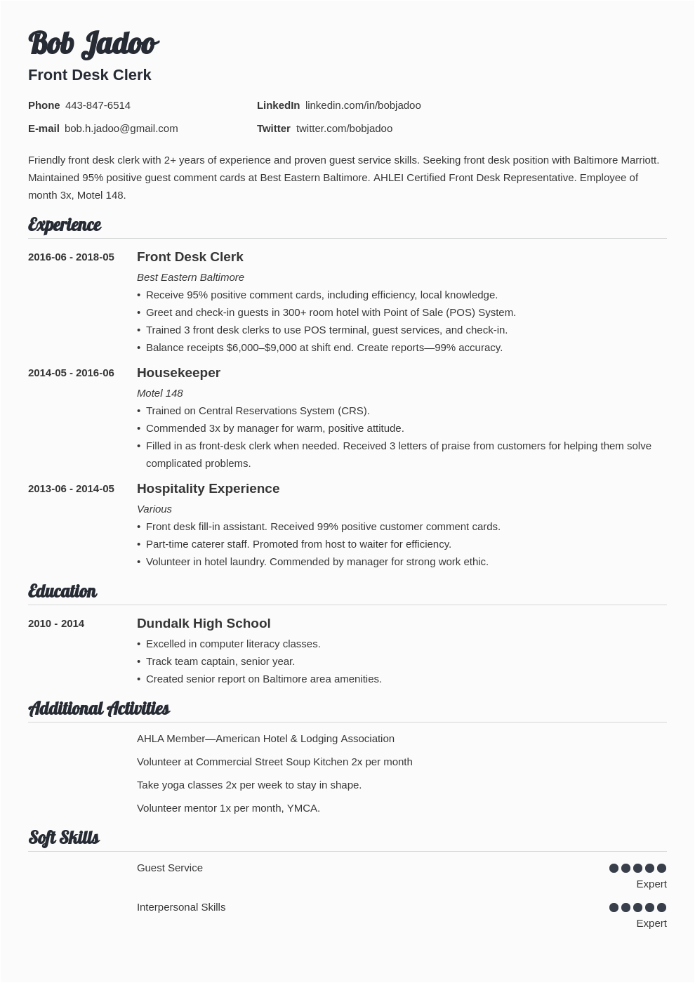 Sample Objective In Resume for Hospitality Industry Hospitality Resume Examples [ Objective & Skills]