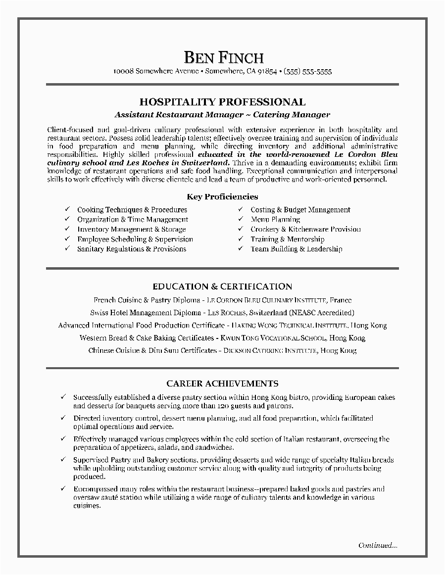 Sample Objective In Resume for Hospitality Industry Hospitality Resume Writing Example