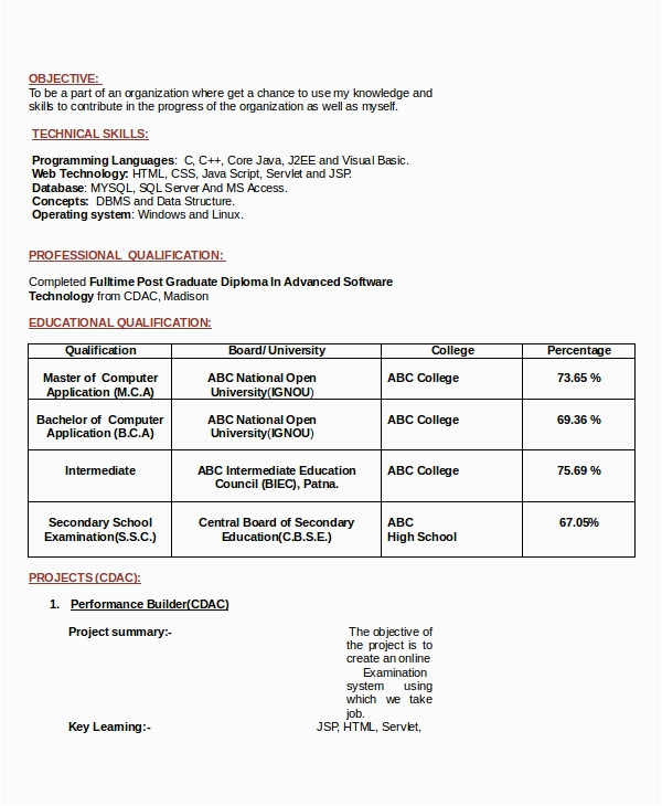 Sample Objective Of Resume for Freshers Free 7 Resume Career Objective Templates In Pdf