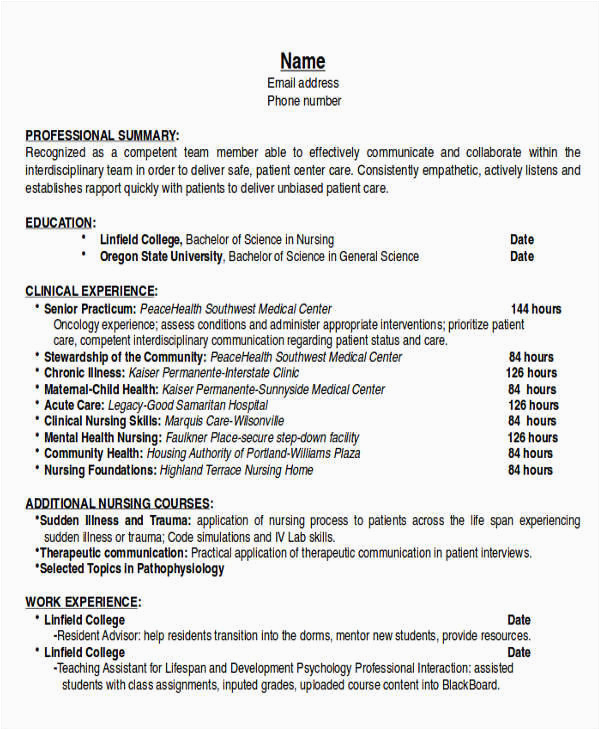 Sample Objective Of Resume for Nurses Free 6 Example Resume Objective Templates In Ms Word
