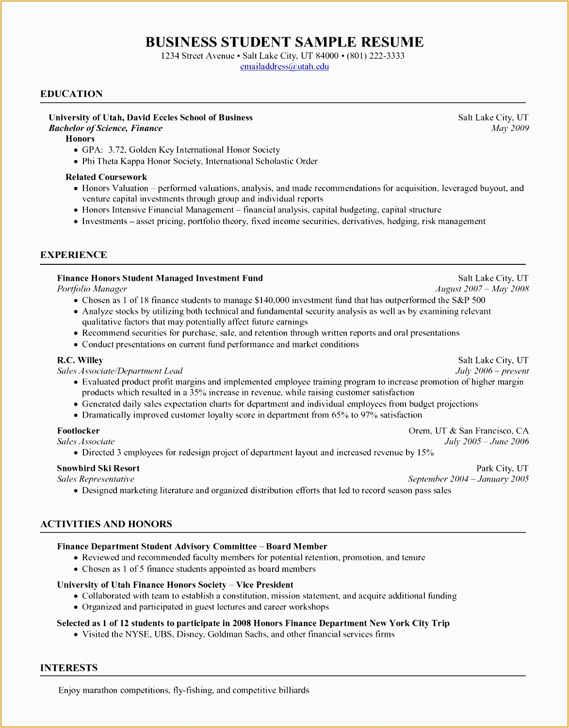 Sample Objective Statement for College Resume 7 College Student Resume Objective Sample
