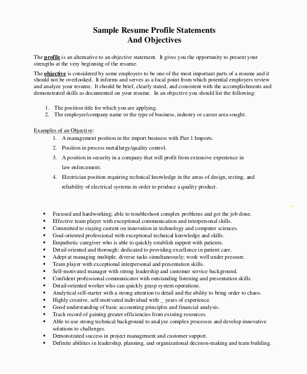 Sample Objective Statements for General Resumes Free 8 Sample Objective Statement Resume Templates In Pdf