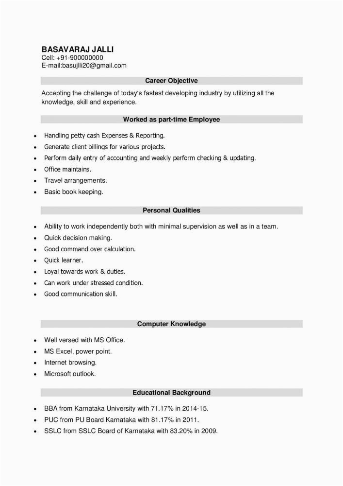 Sample Of Combination Resume for Fresh Graduate Cv format for Freshers Bba Sample Resume format for Bba Graduate
