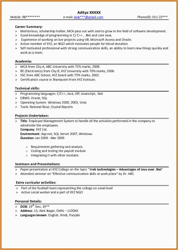 Sample Of Combination Resume for Fresh Graduate Resume for Freshers