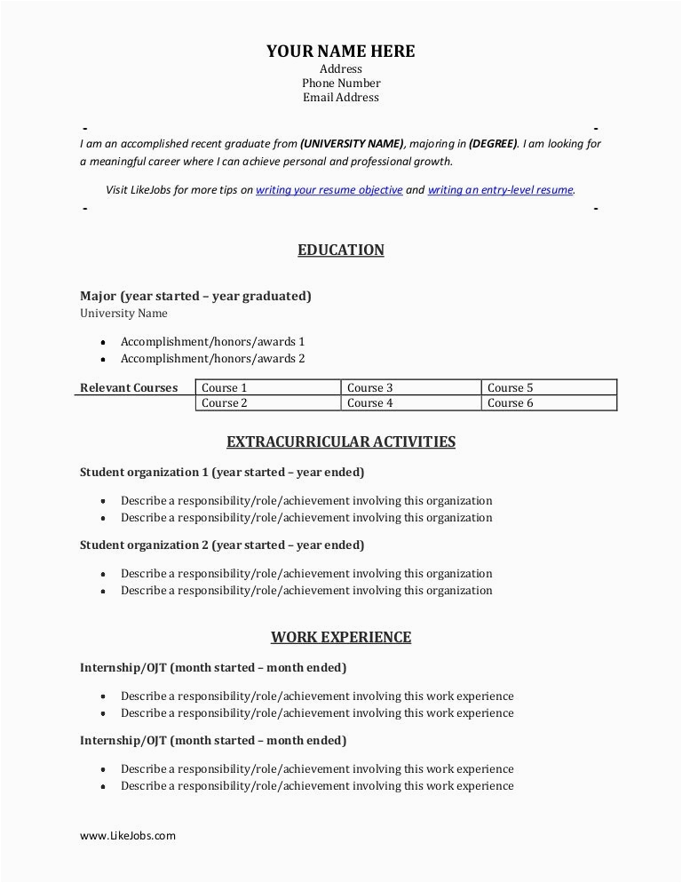 Sample Of Combination Resume for Fresh Graduate Resume Template for Fresh College Graduates and Entry Level Applicants