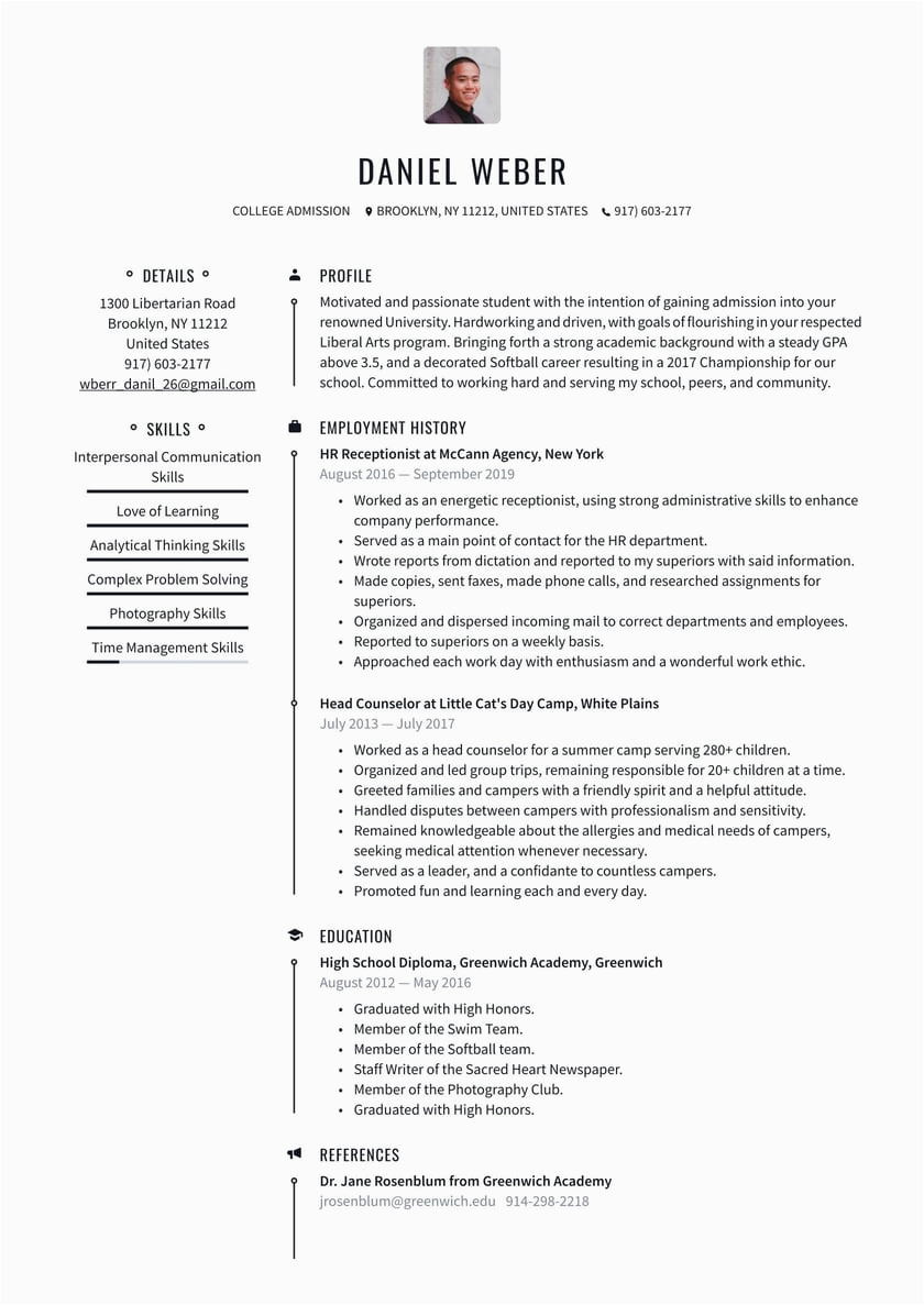 Sample Of Resume for Applying University Sample Resume for University Application Sample High School Resumes