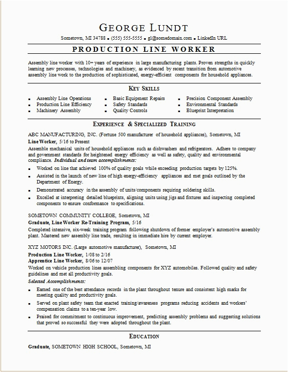 Sample Of Resume for Chicken Plant Trainee Production Line Resume Sample