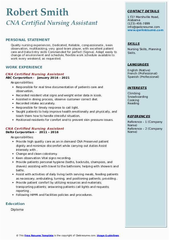 Sample Of Resume for Cna that Can Be Edited Free Cna Certified Nursing assistant Resume Samples