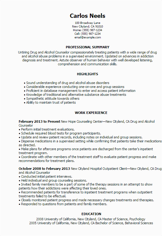 Sample Resume Cover Letter for A Substance Abuse Counselor Pin On Template
