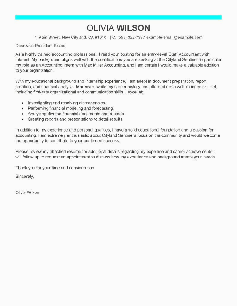 Sample Resume Cover Letter for Accountant Free Staff Accountant Cover Letter Examples & Templates From Trust