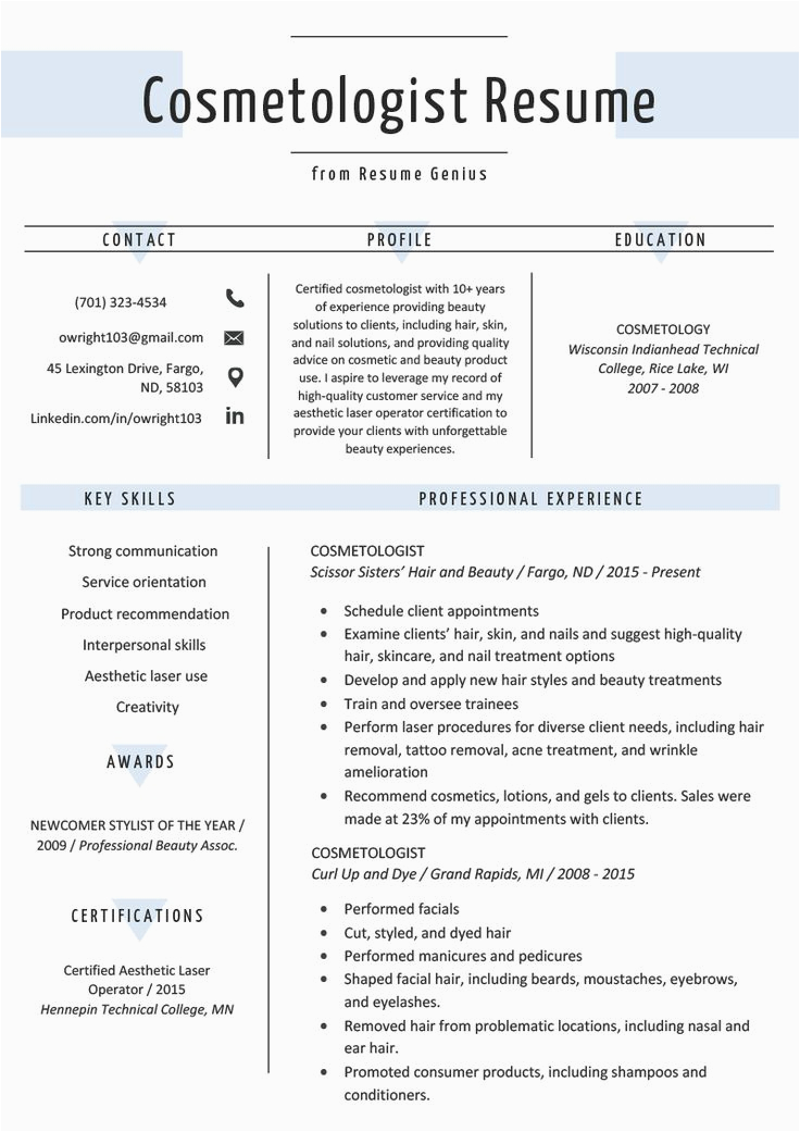 Sample Resume for A Cosmetology Student Cosmetologist Resume Sample & Writing Guide