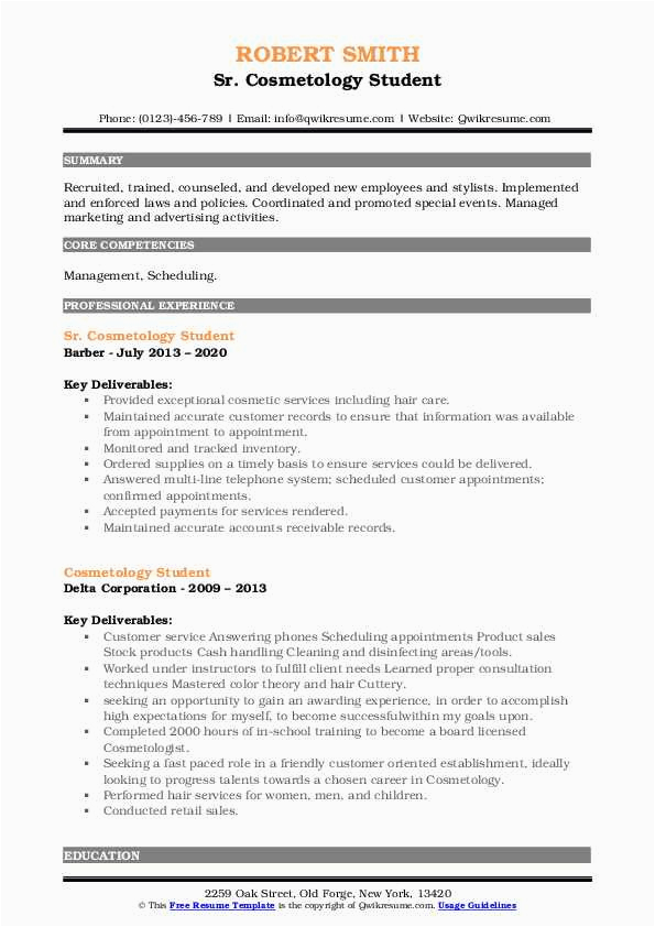 Sample Resume for A Cosmetology Student Cosmetology Student Resume Samples