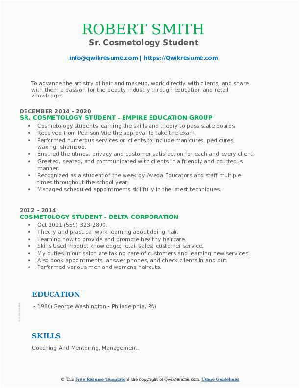 Sample Resume for A Cosmetology Student Cosmetology Student Resume Samples